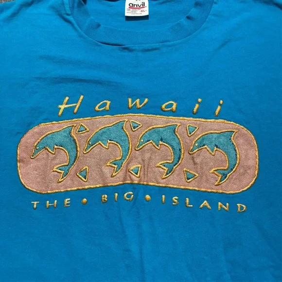 Hawaii The Big Island Dolphin T-Shirt Mens Size XL Blue Pre Shrunk Short Sleeve - Picture 2 of 8
